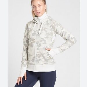 Athleta Cream and Gray Camo Zip-Up Hoodie